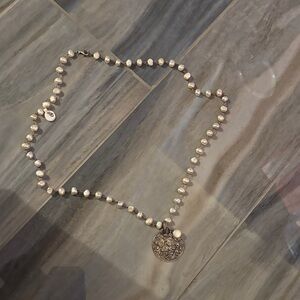 Chic Pearl Necklace with Intricate Silver Medallion - NWOT